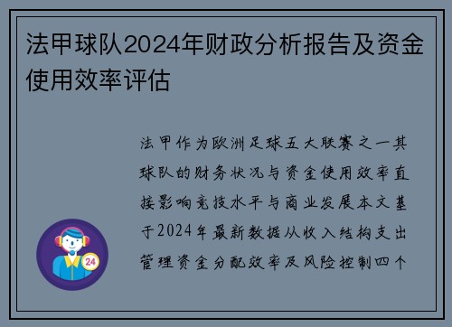 法甲球队2024年财政分析报告及资金使用效率评估