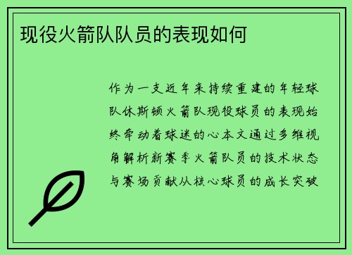 现役火箭队队员的表现如何